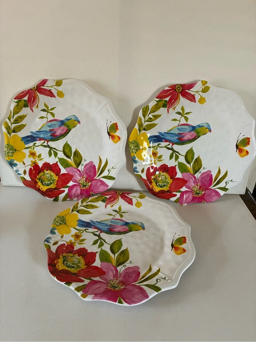 Pier 1 Floral & Blue Bird Dinner Plates Melamine - Multicolor Set of 5